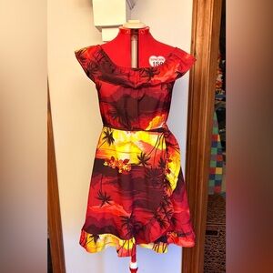 Vintage Helena Red and Orange Tropical Print Dress girls Size 12